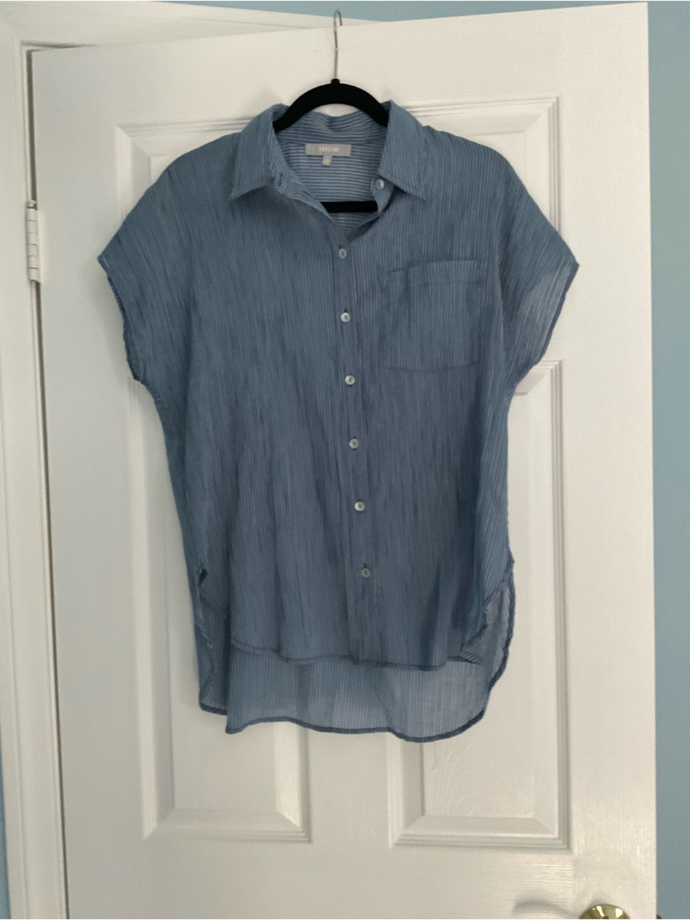 Fun 2 FunLight Blue Stripe Button-Front Women's Blouse